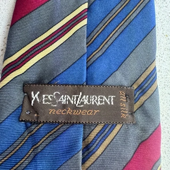 Vintage Yves Saint Laurent Red and Blue Striped Tie NWT - Picture 3 of 10